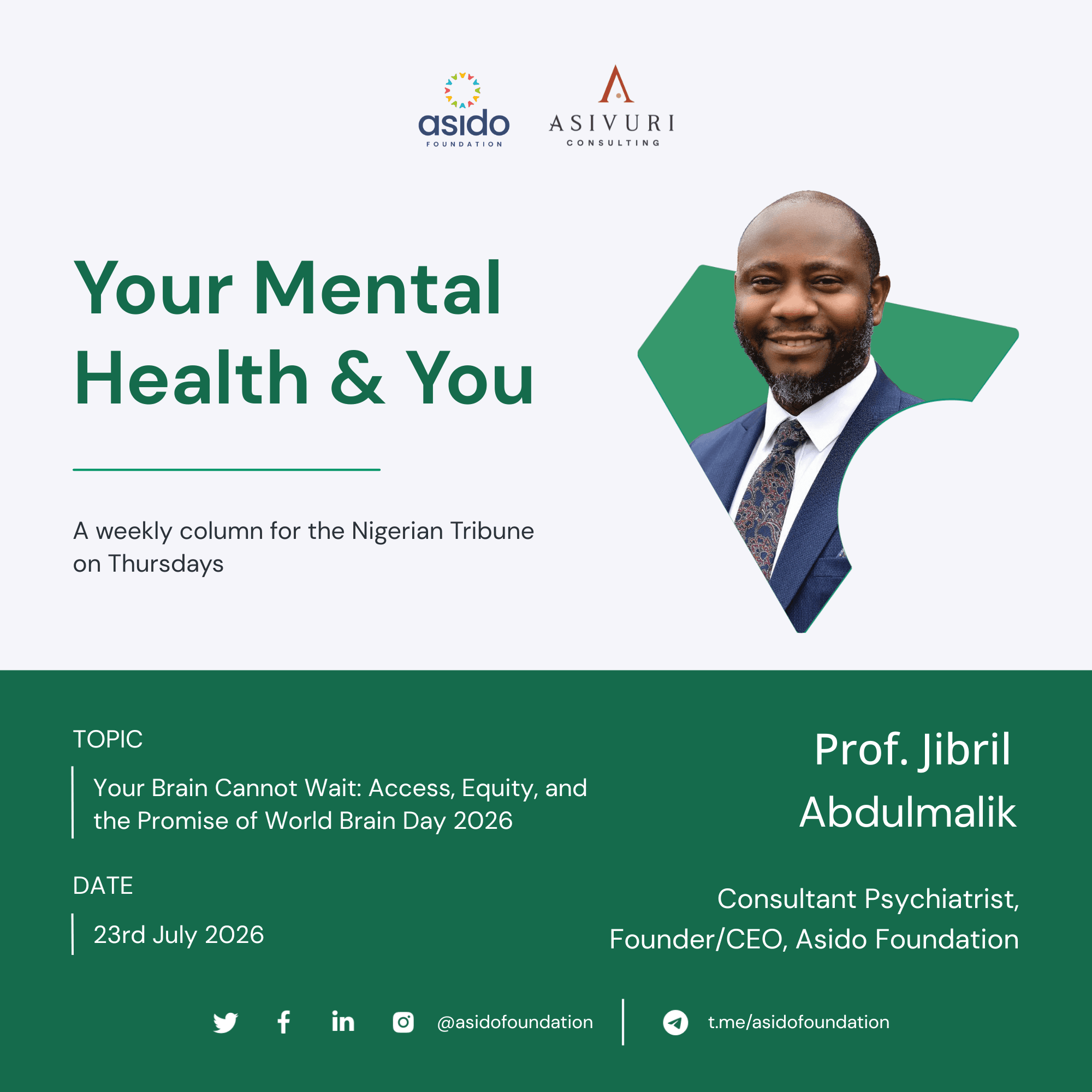 Your Brain Cannot Wait: Access, Equity, and the Promise of World Brain Day 2026